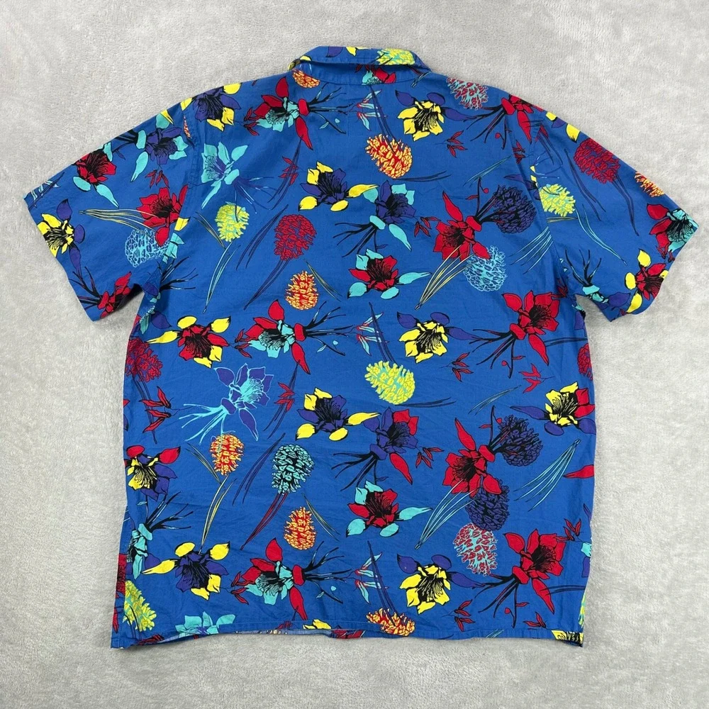 Topo Designs Shirt Men Large Blue Floral Short Sleeve Loop Collar Outdoor Casual - Picture 5 of 10